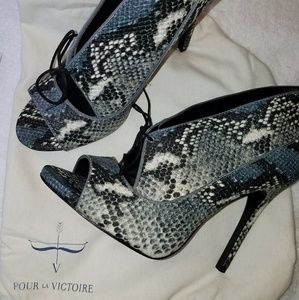 Pour la Victoire Snakeskin Peep Toe Booties